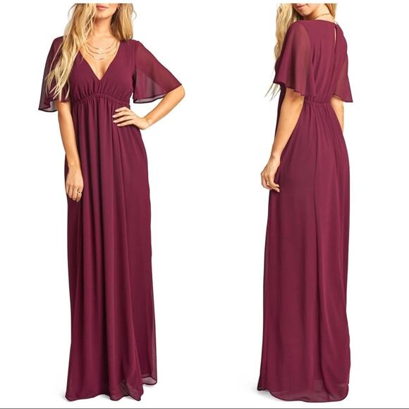 Show me Your Mumu Emily Chiffon A-Line Evening Gown Merlot Size XS - Picture 1 of 12